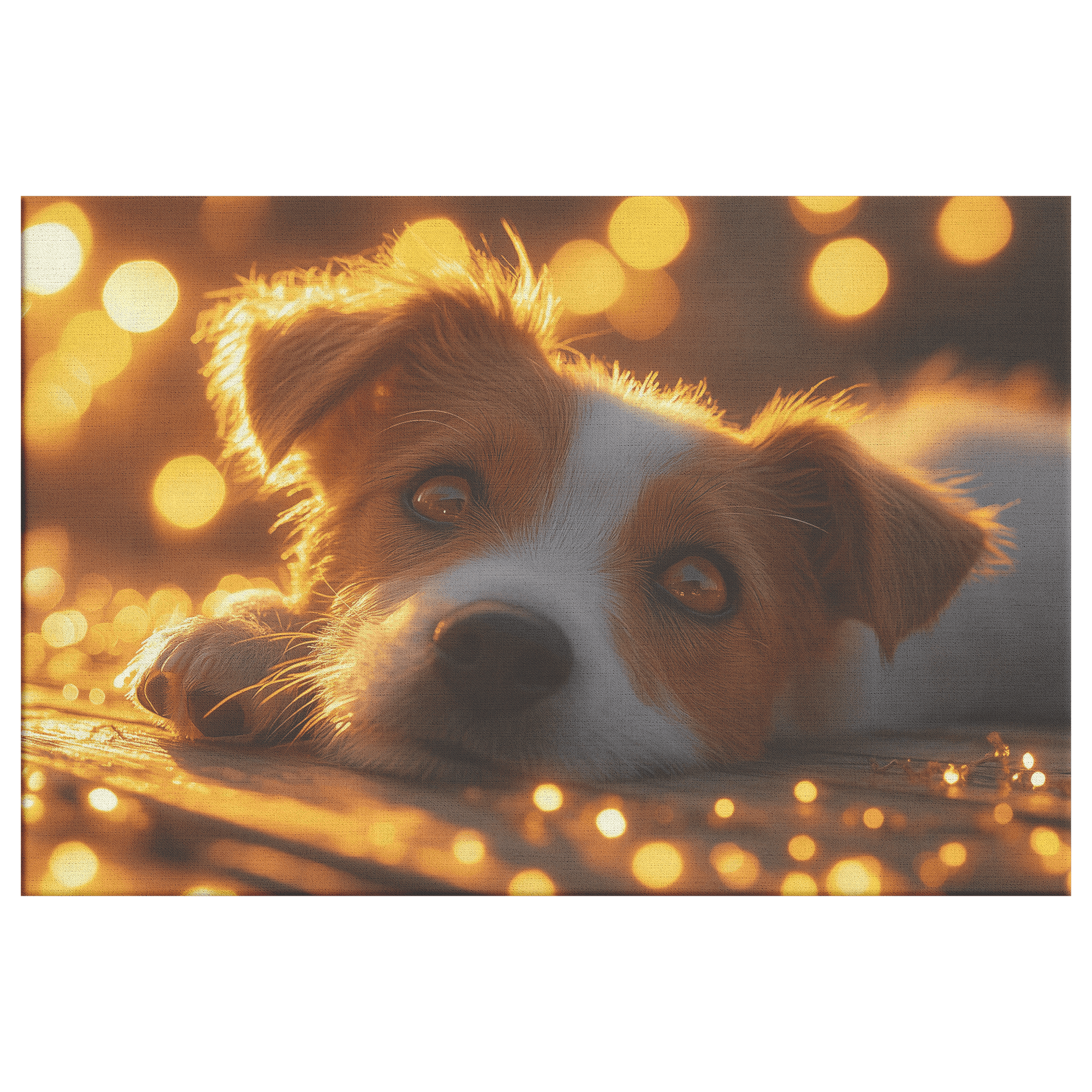 Parson Russell Terrier On Wooden Deck With Shimmering Golden Textures And Glowing Light Rays Canvas Wall Art Decor - Awakening Righteousness