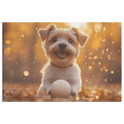 Parson Russell Terrier Playing With Ball Surrounded By Shimmering Textures And Radiant Golden Light Canvas Wall Art Decor - Awakening Righteousness