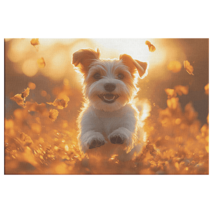 Parson Russell Terrier Running Through Wildflower Field With Shimmering Stars And Cosmic Textures Canvas Wall Art Decor - Awakening Righteousness