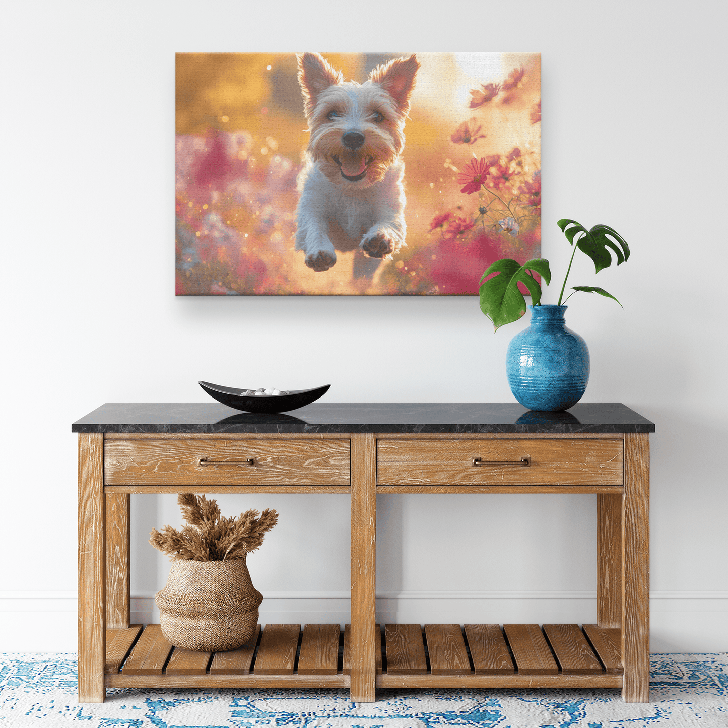 Parson Russell Terrier Running Through Wildflower Field With Shimmering Stars And Cosmic Textures Canvas Wall Art Decor - Awakening Righteousness