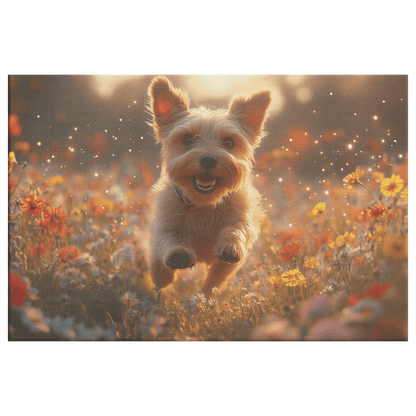 Parson Russell Terrier Running Through Wildflower Field With Shimmering Stars And Cosmic Textures Canvas Wall Art Decor - Awakening Righteousness
