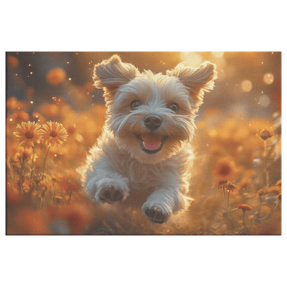 Parson Russell Terrier Running Through Wildflower Field With Shimmering Stars And Cosmic Textures Canvas Wall Art Decor - Awakening Righteousness