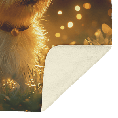 Parson Russell Terrier Standing in Lush Green Meadow Surrounded by Golden Light Trails With Glowing Fur Fleece Sherpa Blanket - Awakening Righteousness