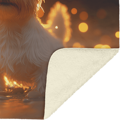 Parson Russell Terrier Standing on Beach Surrounded by Shimmering Golden Sand and Radiant Reflections Fleece Sherpa Blanket - Awakening Righteousness
