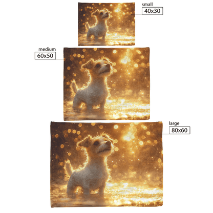 Parson Russell Terrier Standing on Beach Surrounded by Shimmering Golden Sand and Radiant Reflections Fleece Sherpa Blanket - Awakening Righteousness