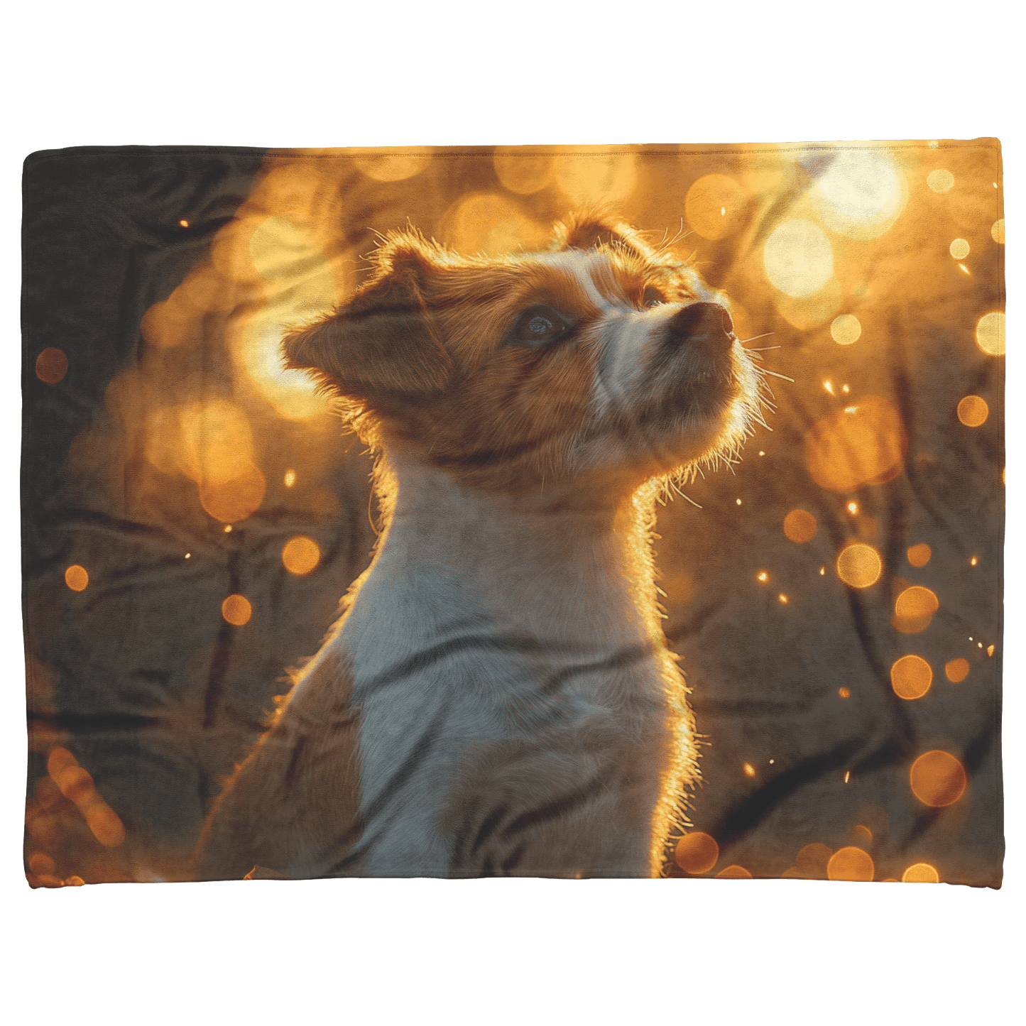 Parson Russell Terrier With Glowing Fur Sitting Under Tree Surrounded by Shimmering Textures and Light Trails Fleece Sherpa Blanket - Awakening Righteousness