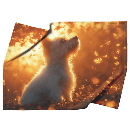 Parson Russell Terrier With Glowing Fur Sitting Under Tree Surrounded by Shimmering Textures and Light Trails Fleece Sherpa Blanket - Awakening Righteousness