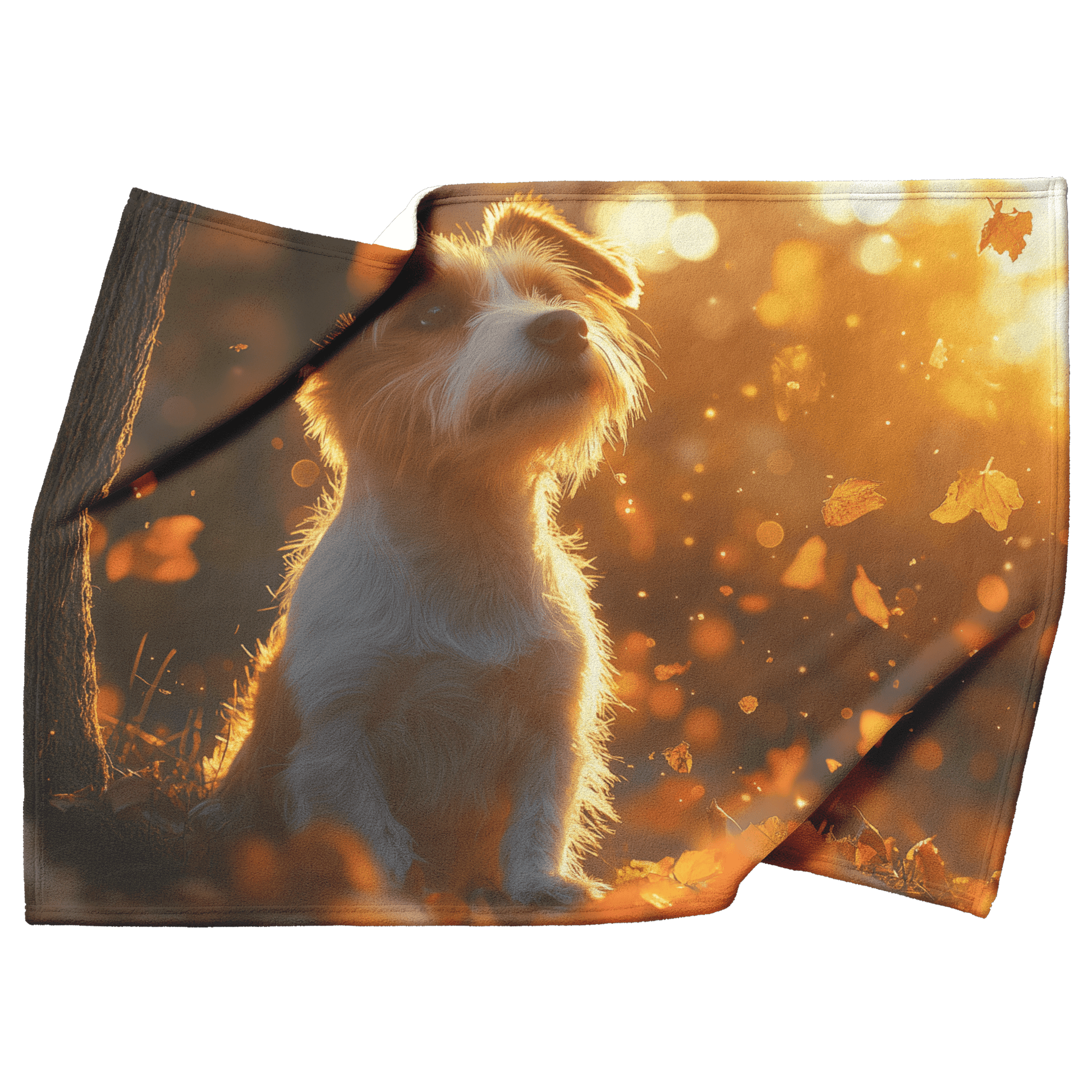 Parson Russell Terrier With Glowing Fur Sitting Under Tree Surrounded by Shimmering Textures and Light Trails Fleece Sherpa Blanket - Awakening Righteousness