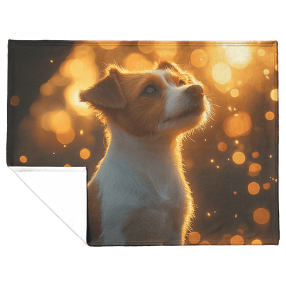 Parson Russell Terrier With Glowing Fur Sitting Under Tree Surrounded by Shimmering Textures and Light Trails Fleece Sherpa Blanket - Awakening Righteousness