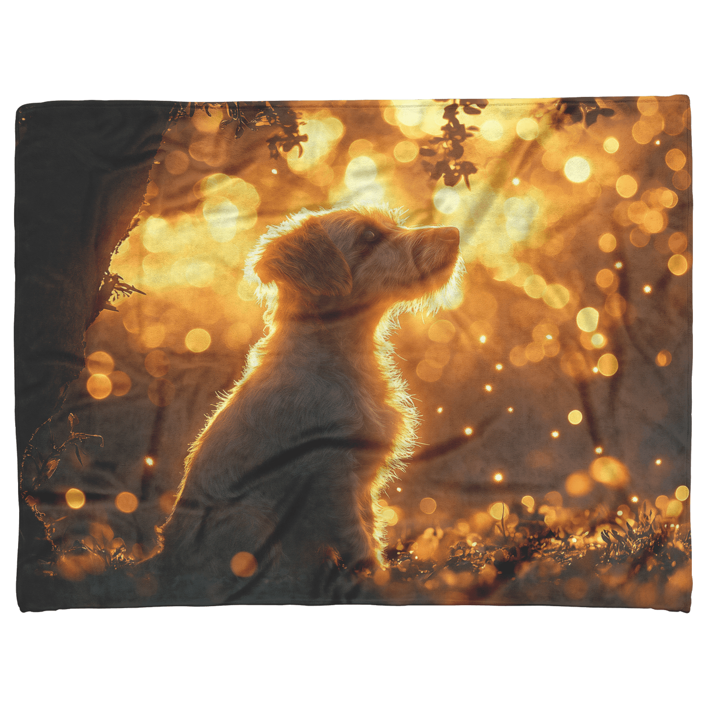 Parson Russell Terrier With Glowing Fur Sitting Under Tree Surrounded by Shimmering Textures and Light Trails Fleece Sherpa Blanket - Awakening Righteousness