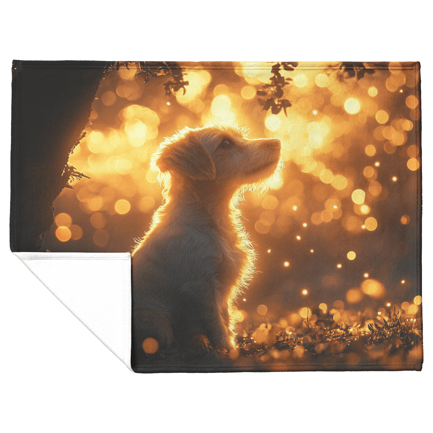 Parson Russell Terrier With Glowing Fur Sitting Under Tree Surrounded by Shimmering Textures and Light Trails Fleece Sherpa Blanket - Awakening Righteousness