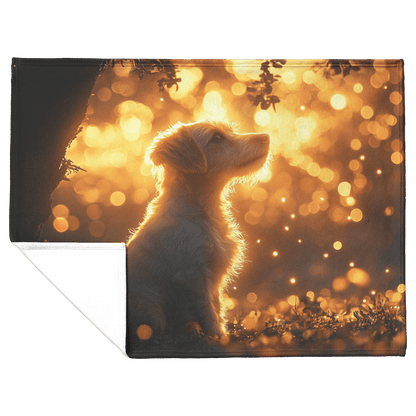 Parson Russell Terrier With Glowing Fur Sitting Under Tree Surrounded by Shimmering Textures and Light Trails Fleece Sherpa Blanket - Awakening Righteousness