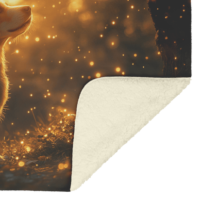 Parson Russell Terrier With Glowing Fur Sitting Under Tree Surrounded by Shimmering Textures and Light Trails Fleece Sherpa Blanket - Awakening Righteousness