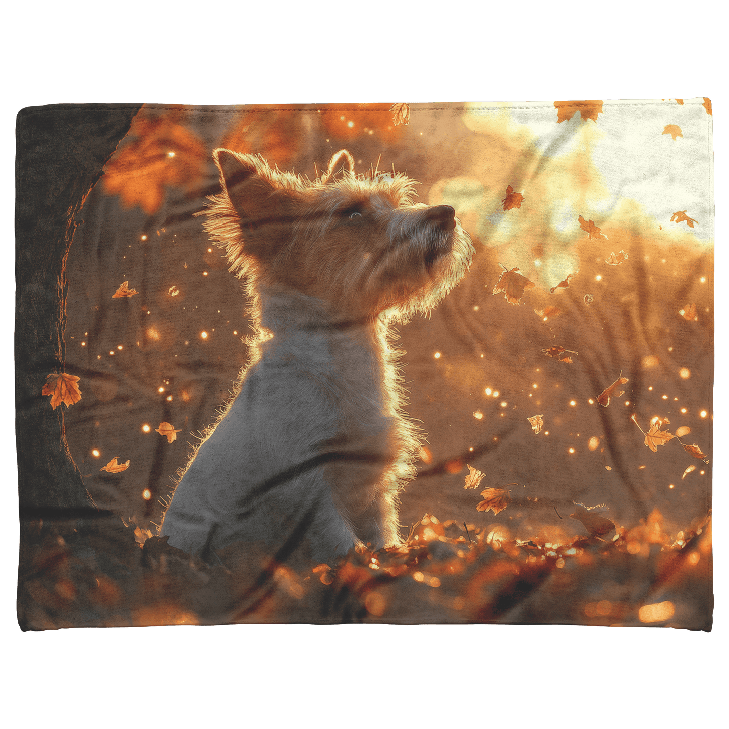 Parson Russell Terrier With Glowing Fur Sitting Under Tree Surrounded by Shimmering Textures and Light Trails Fleece Sherpa Blanket - Awakening Righteousness