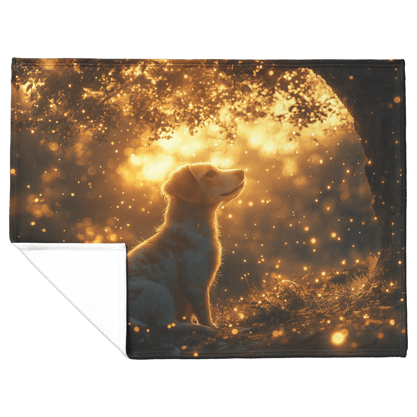 Parson Russell Terrier With Glowing Fur Sitting Under Tree Surrounded by Shimmering Textures and Light Trails Fleece Sherpa Blanket - Awakening Righteousness