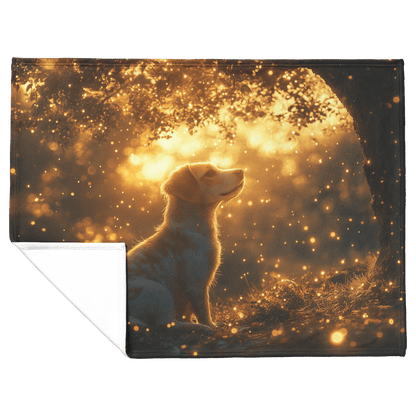 Parson Russell Terrier With Glowing Fur Sitting Under Tree Surrounded by Shimmering Textures and Light Trails Fleece Sherpa Blanket - Awakening Righteousness