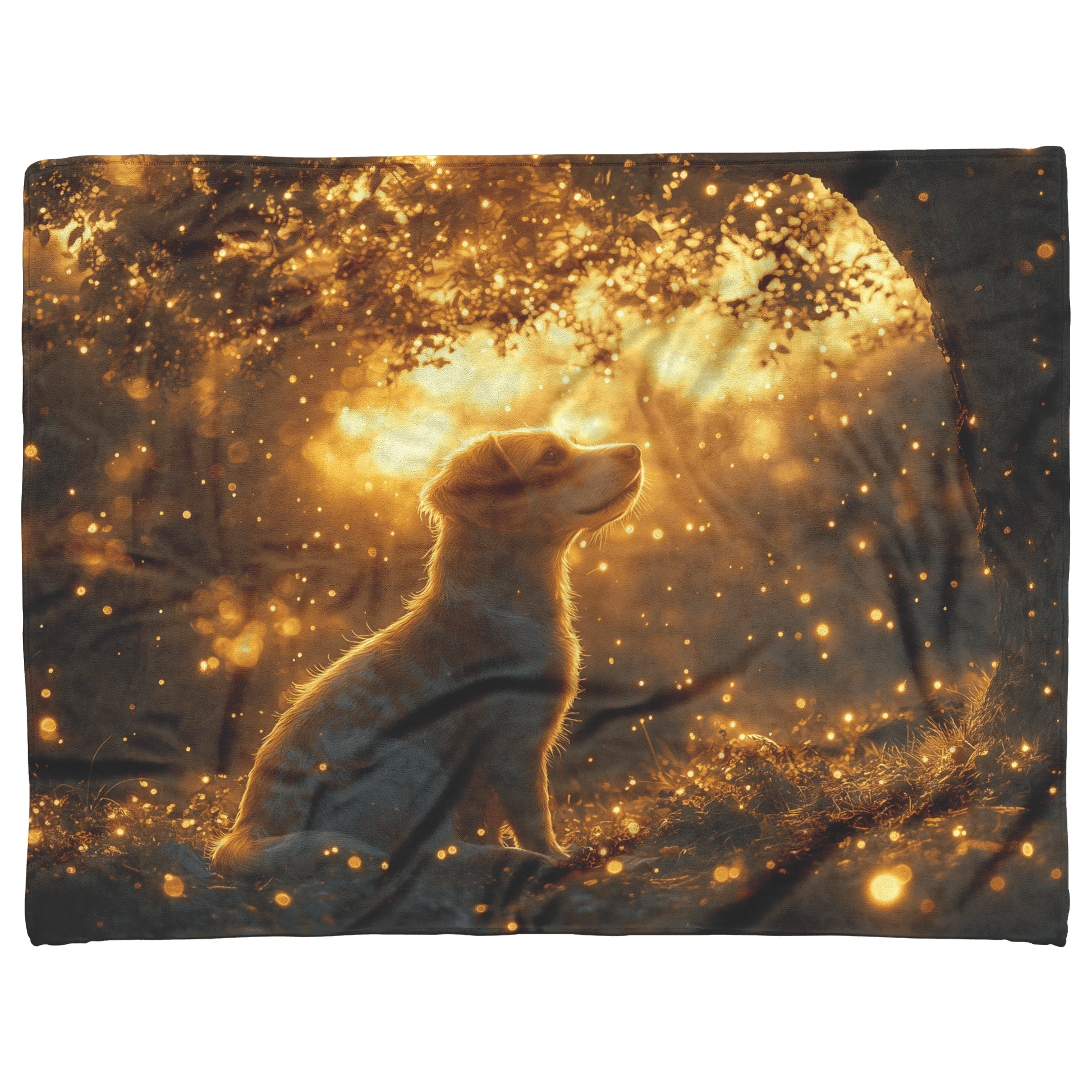 Parson Russell Terrier With Glowing Fur Sitting Under Tree Surrounded by Shimmering Textures and Light Trails Fleece Sherpa Blanket - Awakening Righteousness