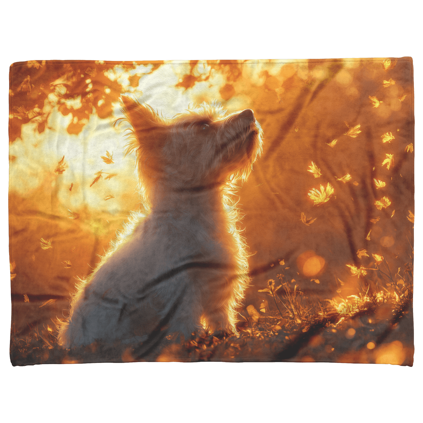 Parson Russell Terrier With Glowing Fur Sitting Under Tree Surrounded by Shimmering Textures and Light Trails Fleece Sherpa Blanket - Awakening Righteousness