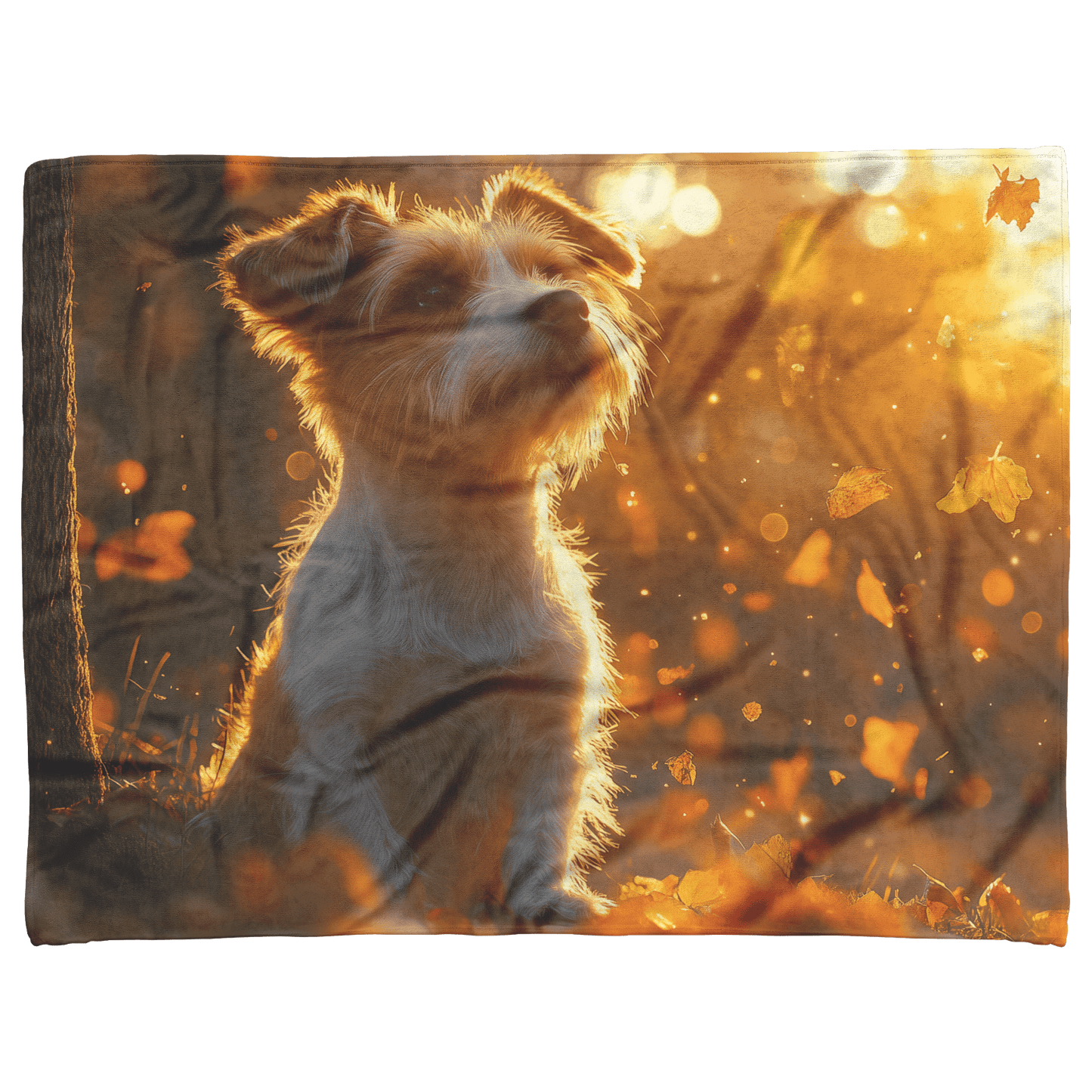 Parson Russell Terrier With Glowing Fur Sitting Under Tree Surrounded by Shimmering Textures and Light Trails Fleece Sherpa Blanket - Awakening Righteousness