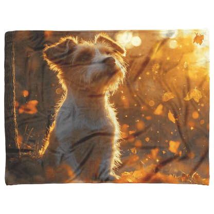 Parson Russell Terrier With Glowing Fur Sitting Under Tree Surrounded by Shimmering Textures and Light Trails Fleece Sherpa Blanket - Awakening Righteousness