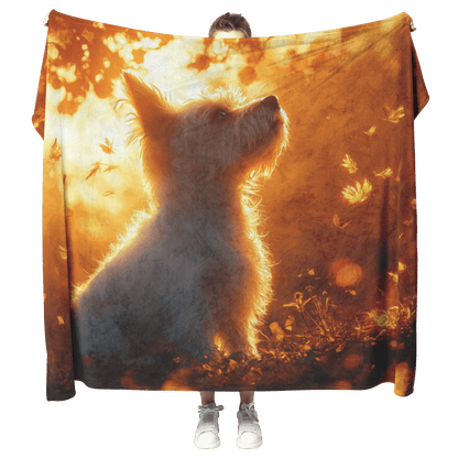 Parson Russell Terrier With Glowing Fur Sitting Under Tree Surrounded by Shimmering Textures and Light Trails Fleece Sherpa Blanket - Awakening Righteousness