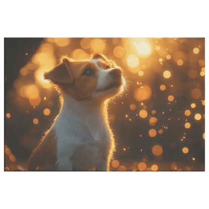 Parson Russell Terrier With Glowing Fur Sitting Under Tree With Shimmering Textures And Cascading Light Trails Canvas Decor - Awakening Righteousness