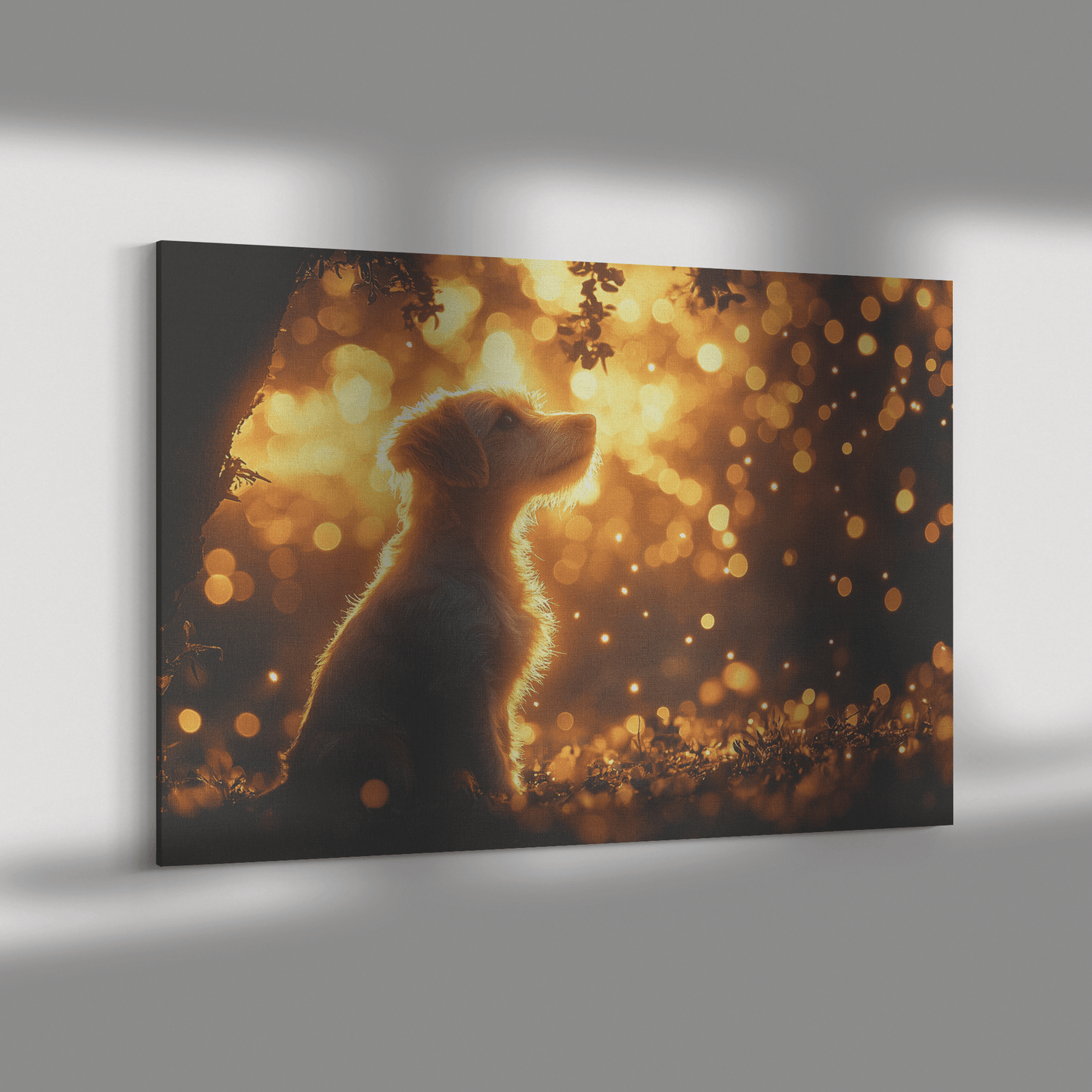 Parson Russell Terrier With Glowing Fur Under Tree With Shimmering Textures And Cascading Light Trails Canvas Wall Art Decor - Awakening Righteousness