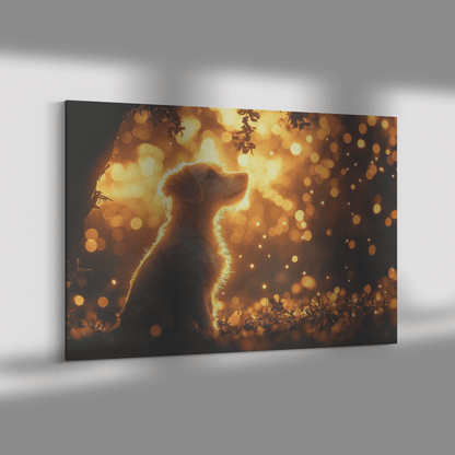 Parson Russell Terrier With Glowing Fur Under Tree With Shimmering Textures And Cascading Light Trails Canvas Wall Art Decor - Awakening Righteousness