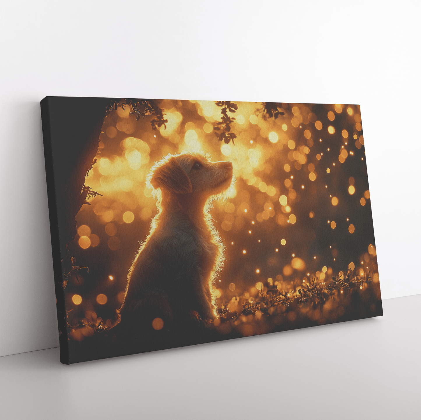 Parson Russell Terrier With Glowing Fur Under Tree With Shimmering Textures And Cascading Light Trails Canvas Wall Art Decor - Awakening Righteousness