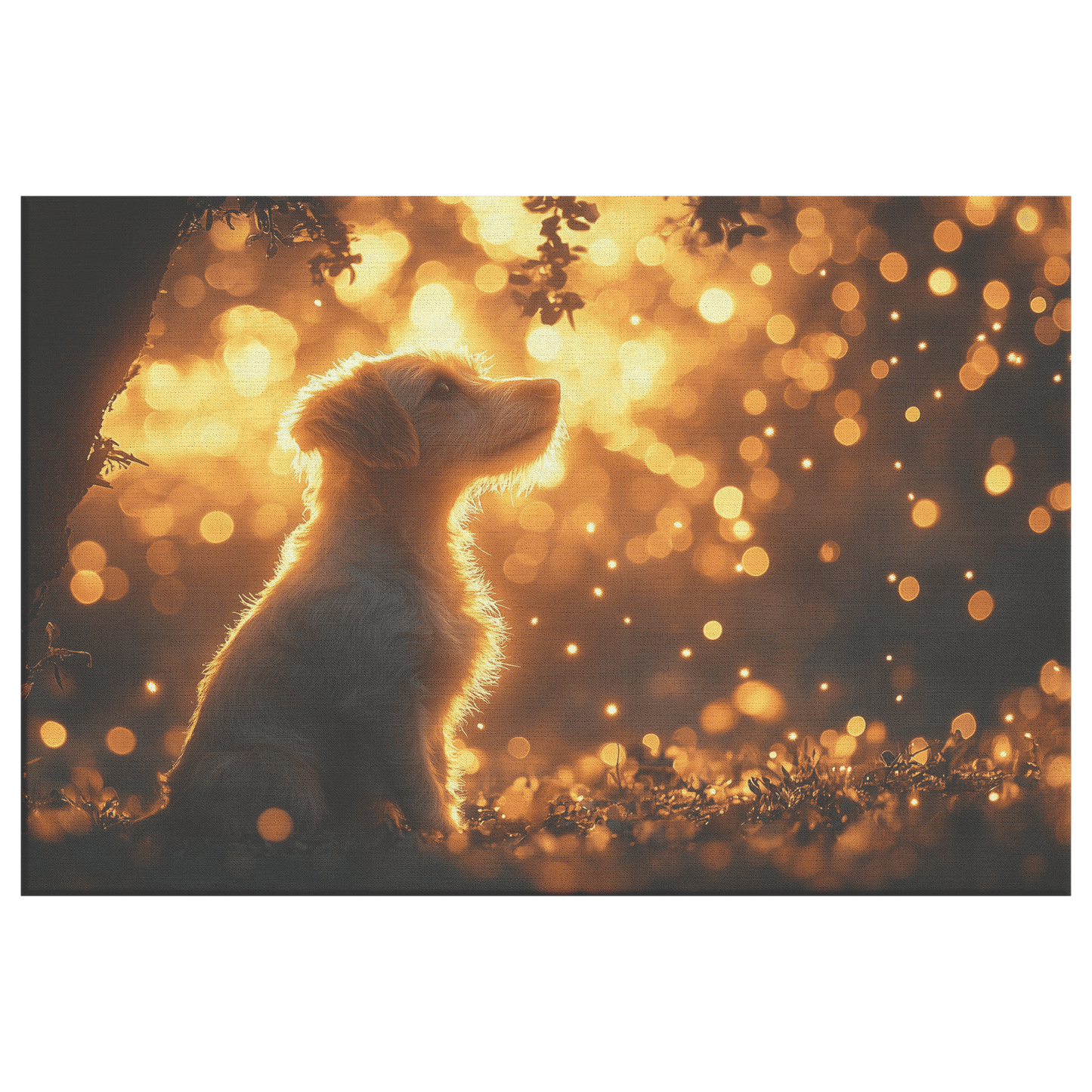 Parson Russell Terrier With Glowing Fur Under Tree With Shimmering Textures And Cascading Light Trails Canvas Wall Art Decor - Awakening Righteousness