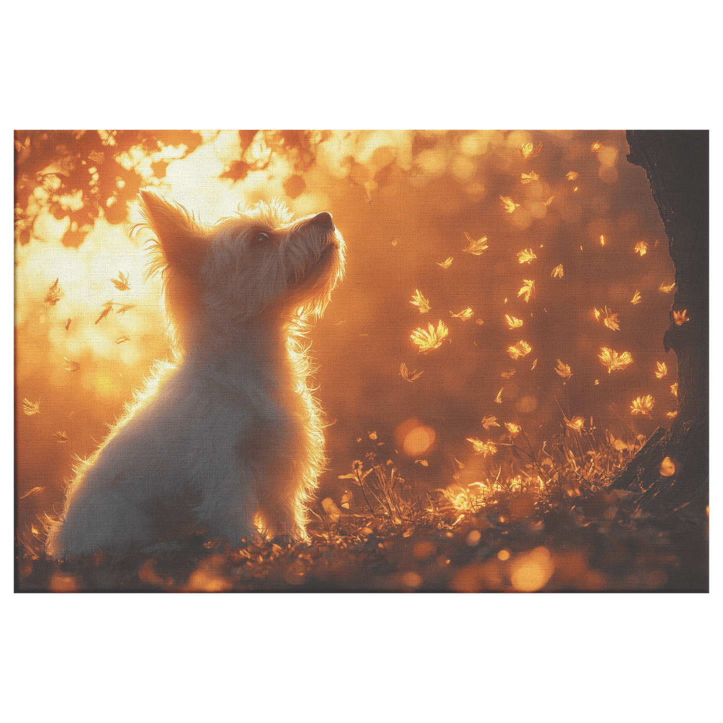 Parson Russell Terrier With Glowing Fur Under Tree With Shimmering Textures And Cascading Light Trails Canvas Wall Art Decor - Awakening Righteousness
