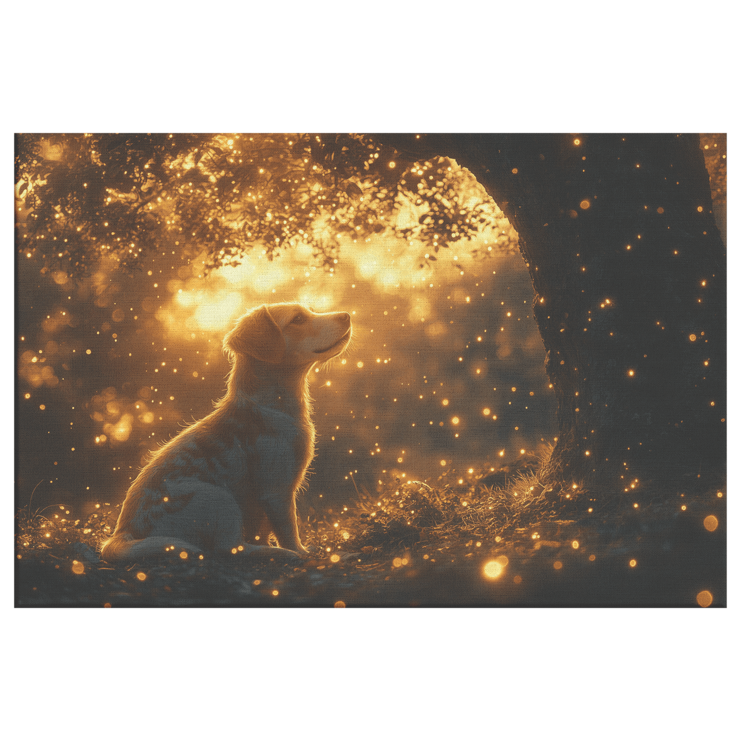 Parson Russell Terrier With Glowing Fur Under Tree With Shimmering Textures And Cascading Light Trails Canvas Wall Art Decor - Awakening Righteousness