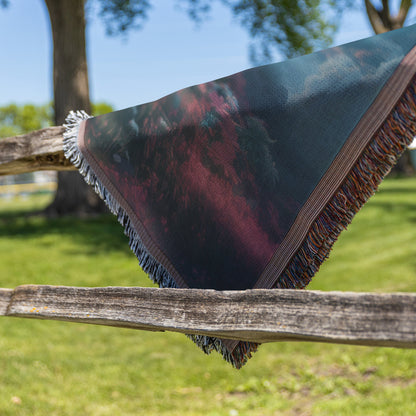 Pathway to the Cross with Blooming Flowers and Dramatic Sky Woven Throw Blanket for Home Decor - Awakening Righteousness
