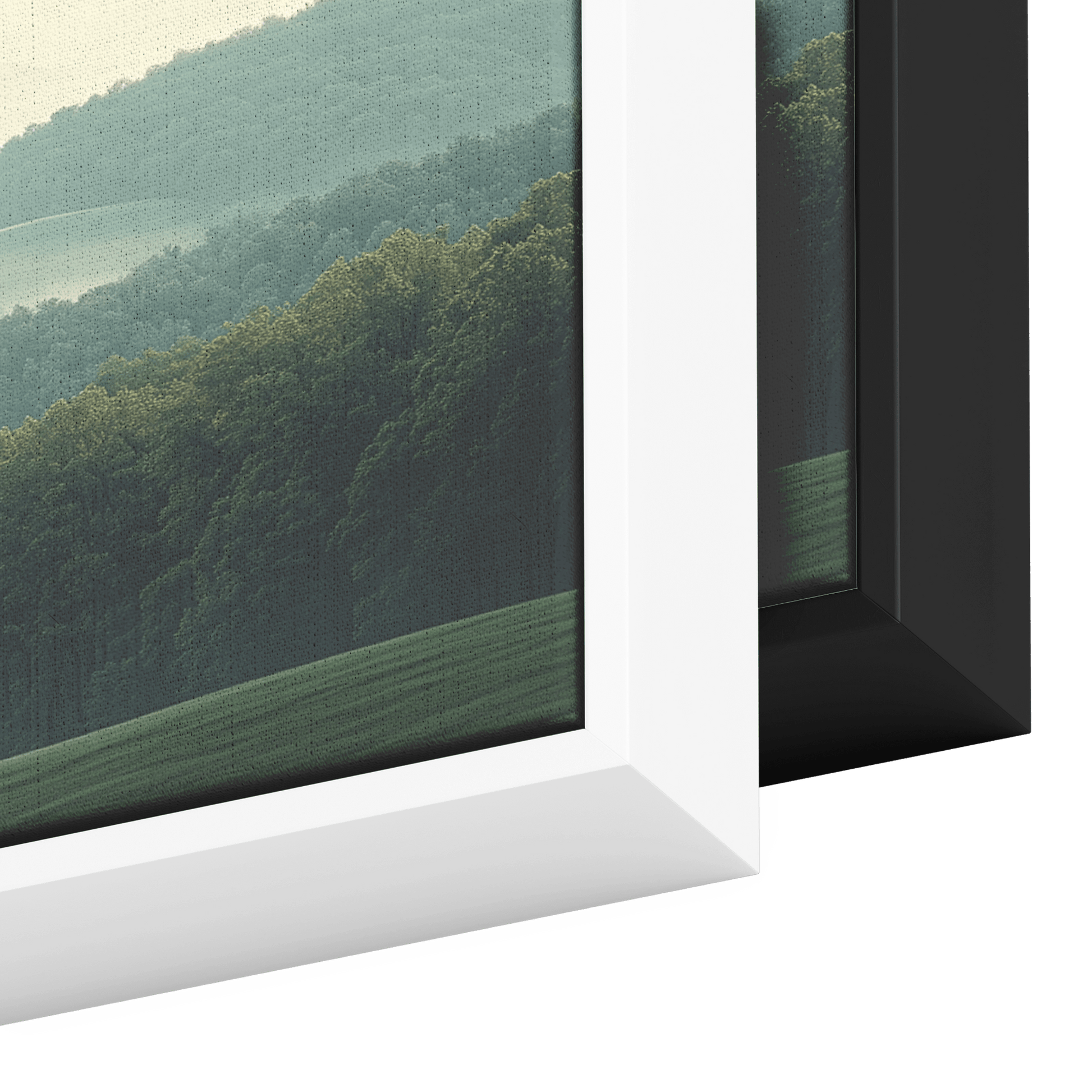 Peaceful Panoramic Artwork Rolling Hills Dense Forests Taupe Muted Green Tones Ultra High Definition Minimal Detailing Panoramic Framed Canvas Wall Art - Awakening Righteousness