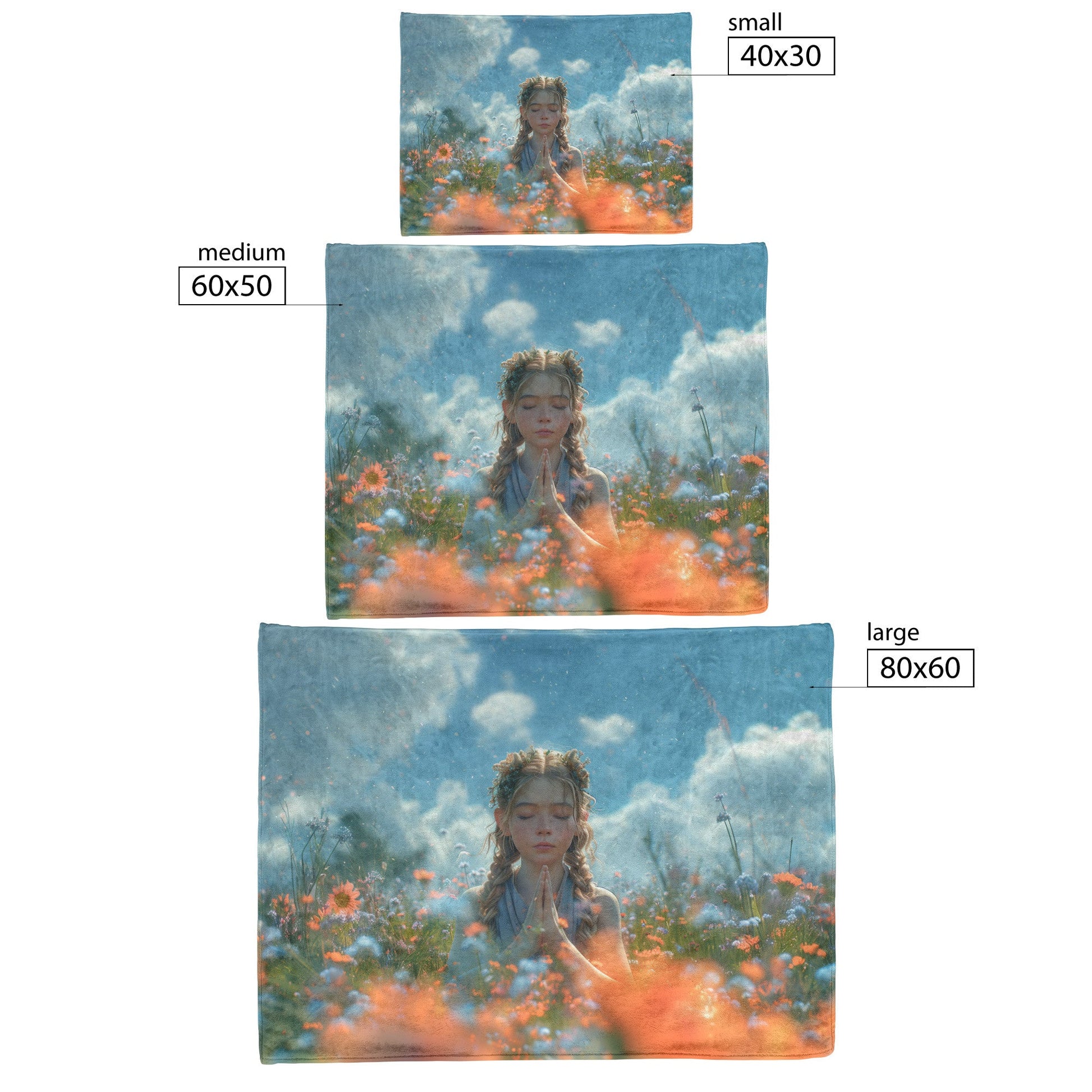 Peaceful Prayer Sherpa Blanket Young Girl in Blooming Field Inspirational Christian Cozy Home Decor - Awakening Righteousness