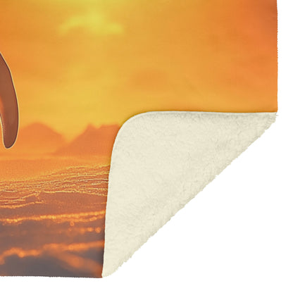 Penguin Walking Across Snowy Landscape Surrounded by Glowing Mist and Soft Golden Sunlight Fleece Sherpa Blanket - Awakening Righteousness
