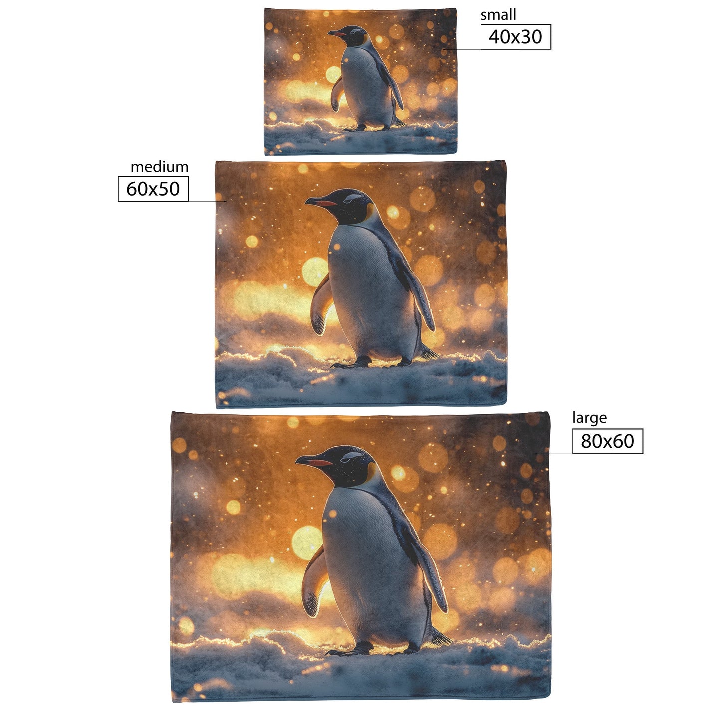 Penguin Walking Across Snowy Landscape Surrounded by Glowing Mist and Soft Golden Sunlight Fleece Sherpa Blanket - Awakening Righteousness