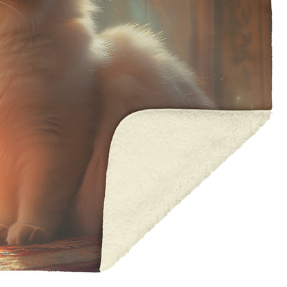 Persian Cat Relaxing in Ornate Sunlit Room Surrounded by Colorful Glowing Drapes Fleece Sherpa Blanket - Awakening Righteousness