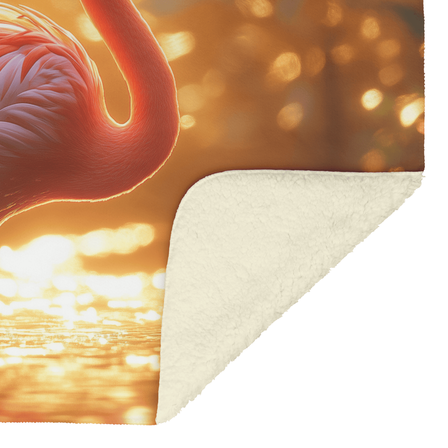 Pink Flamingo in Glowing Tropical Garden Surrounded by Shimmering Plants and Golden Light Cozy Fleece Sherpa Blanket - Awakening Righteousness