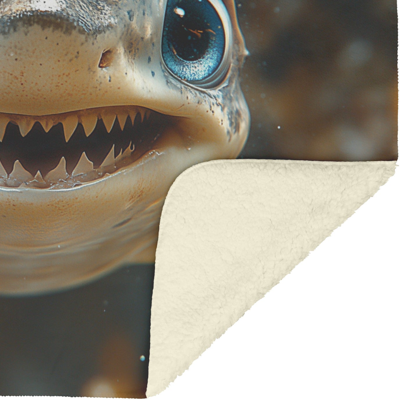 Playful Baby Shark with Big Eyes on Colorful Coral Reef Cozy Fleece Sherpa Blanket - Awakening Righteousness