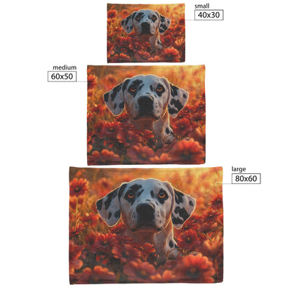 Playful Dalmatian in Vibrant Garden with Glowing Flowers and Soft Sunlight Fleece Sherpa Blanket - Awakening Righteousness