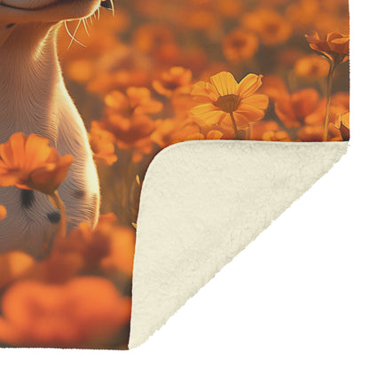 Playful Dalmatian in Vibrant Garden with Glowing Flowers and Soft Sunlight Fleece Sherpa Blanket - Awakening Righteousness