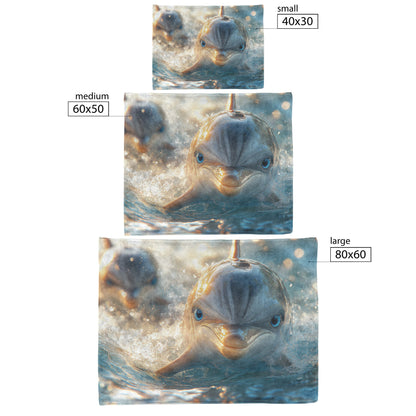 Playful Dolphin with Blue Eyes Splashing in Water with Friends Cozy Fleece Sherpa Blanket - Awakening Righteousness