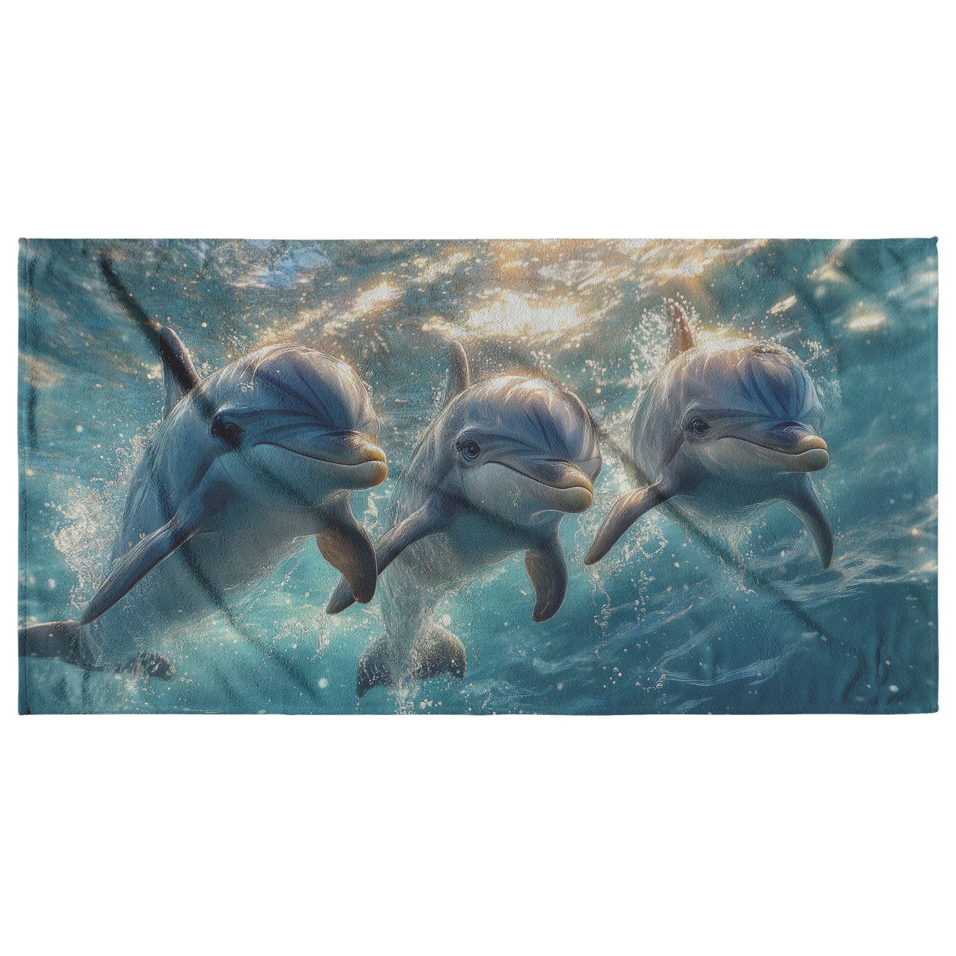 Playful Dolphins Swimming in Ocean Plush Beach Towel Vibrant Ultra Soft Design for Pool Beach or Travel - Awakening Righteousness