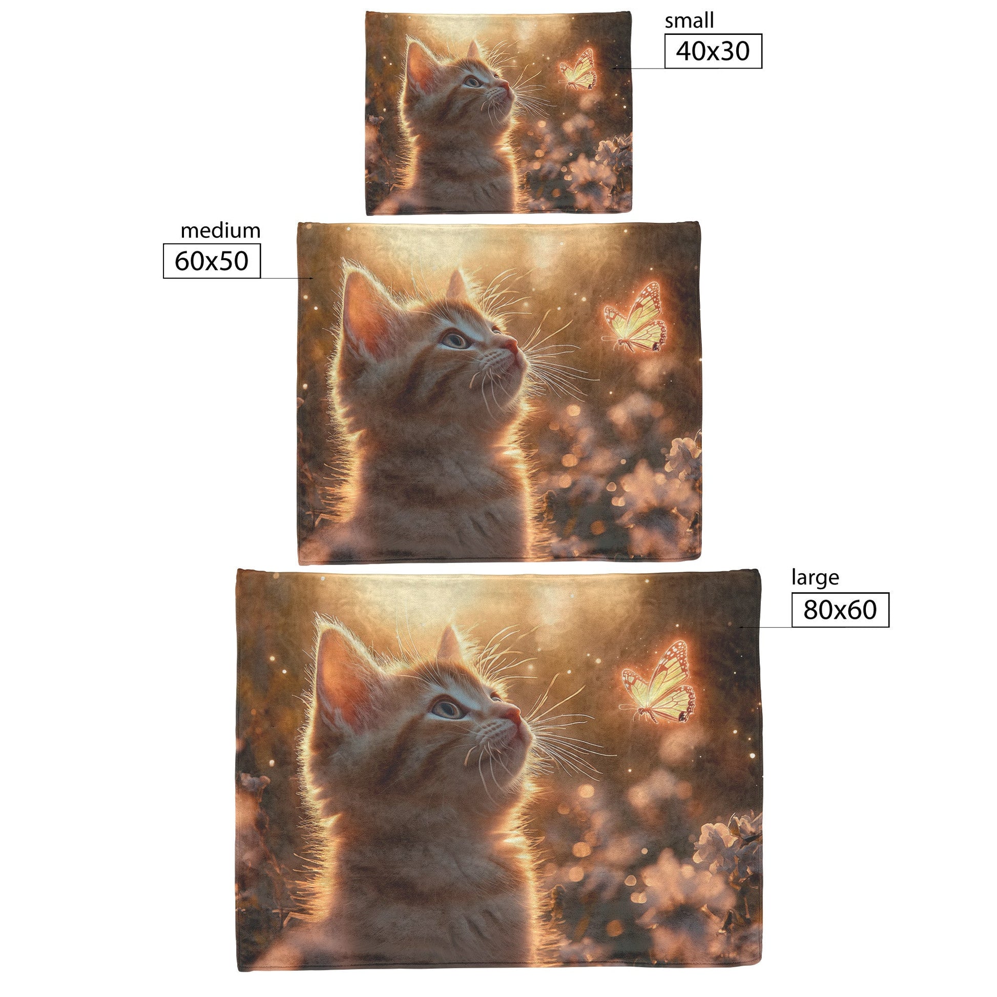 Playful Kitten Chasing Glowing Butterflies in a Sunlit Meadow with Blooming Flowers Warm Magical Fleece Sherpa Blanket - Awakening Righteousness