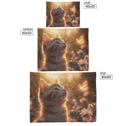 Playful Kitten Chasing Glowing Butterflies in a Sunlit Meadow with Blooming Flowers Warm Magical Fleece Sherpa Blanket - Awakening Righteousness