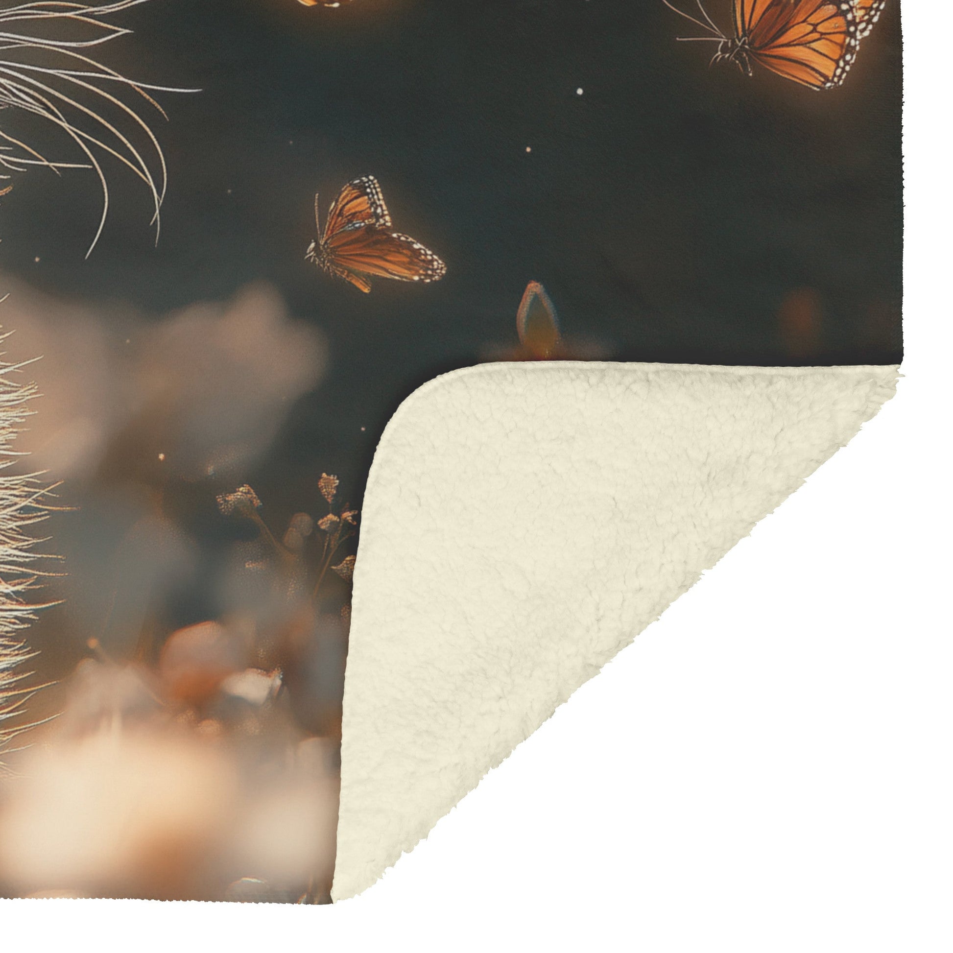 Playful Kitten Chasing Glowing Butterflies in Sunlit Meadow with Blooming Flowers Fleece Sherpa Blanket - Awakening Righteousness