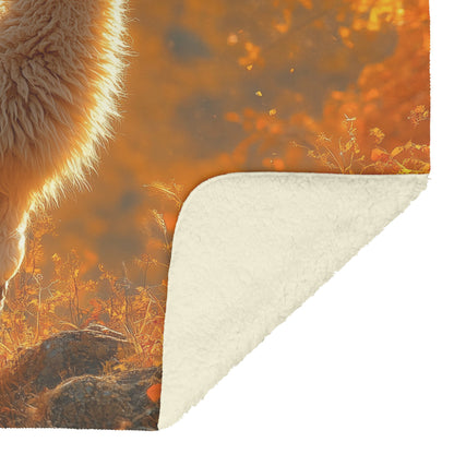 Playful Llama on Glowing Hillside Golden Autumn Grass Vibrant Colors Warm Sunlight Sherpa Fleece Blanket - Awakening Righteousness