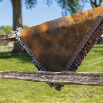 Playful Llama Woven Throw Blanket on Glowing Autumn Hillside with Golden Grass and Warm Sunlight - Awakening Righteousness