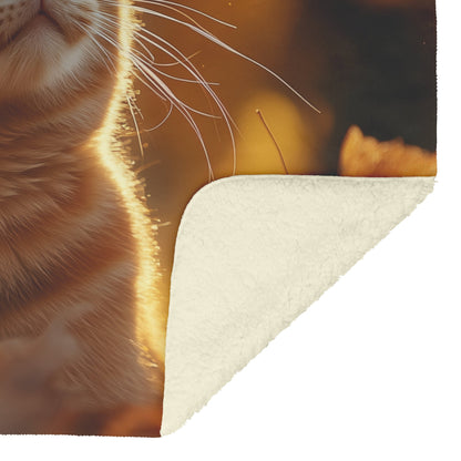 Playful Orange Tabby Cat Surrounded by Glowing Autumn Leaves Under Warm Afternoon Sun Fleece Sherpa Blanket - Awakening Righteousness